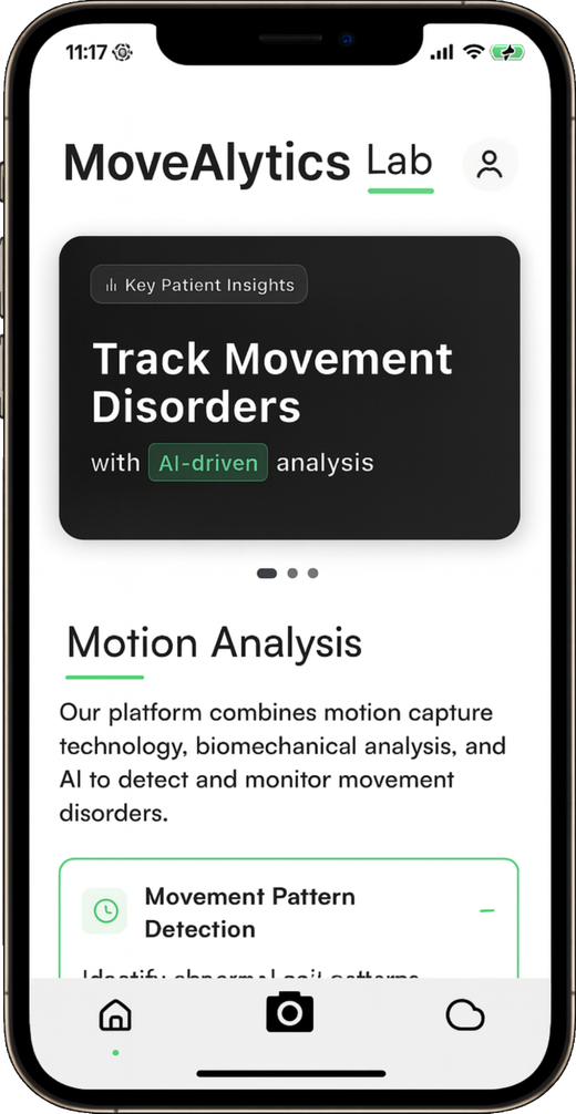 Movealytics home screen in the mobile app.