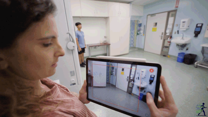 Live capture demo showing a clinician using a tablet to scan and capture the assessment room.